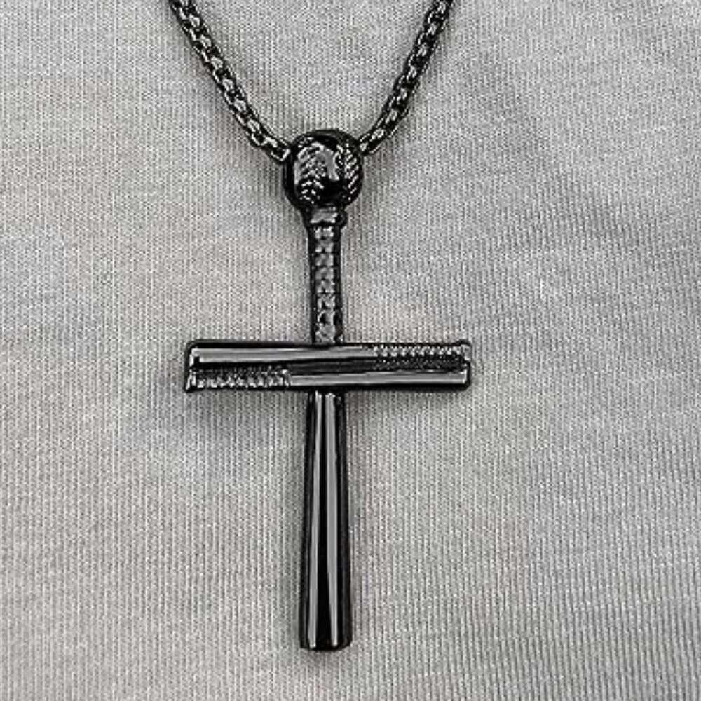 3.5mm Plated Baseball Bat Cross Pendant and Chain for Men, Woman. 24" in…
